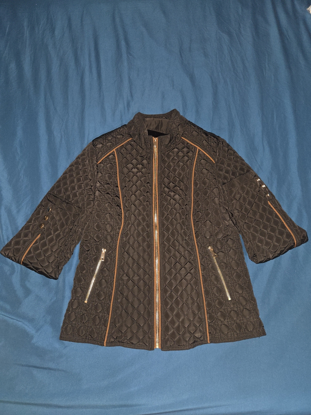 SHEIN Black Quilted Utility Jacket with Tan Trim